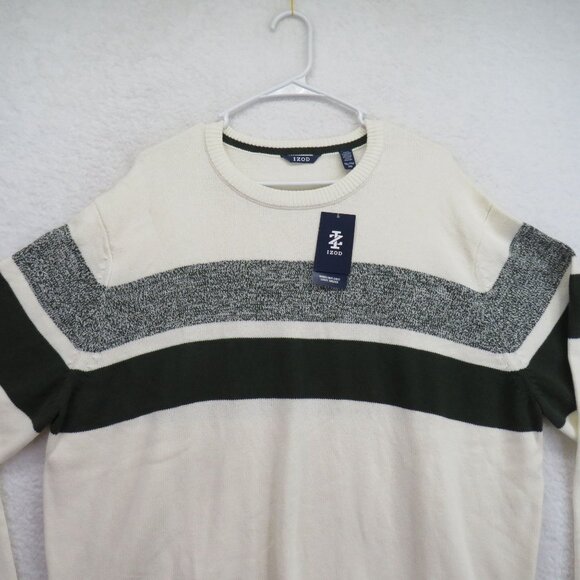 IZOD Sweater Mens Size 2XL Green Woods Cove Chest Stripe Crewneck New - Picture 2 of 10